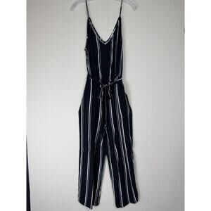 Loft Crop Jumpsuit Romper Size 12 Sleeveless Wide Leg Tie Elastic Waist Striped